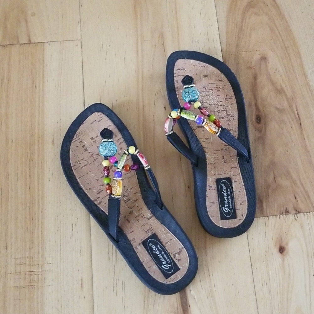 Colorful and fancy beaded flip flops